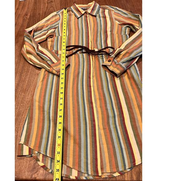 J. Gee Dress Medium, Long Sleeve, Striped, Yellow Green, Knee Length, Pockets - Picture 7 of 11